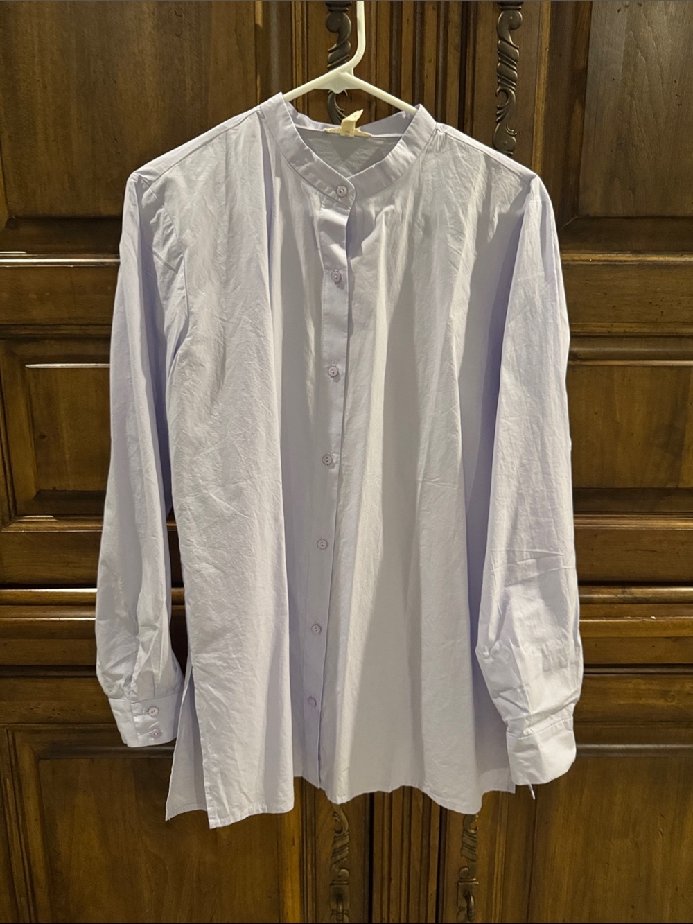 Eileen Fisher Light Lavender Band-Collar Blouse - Small - NWOT